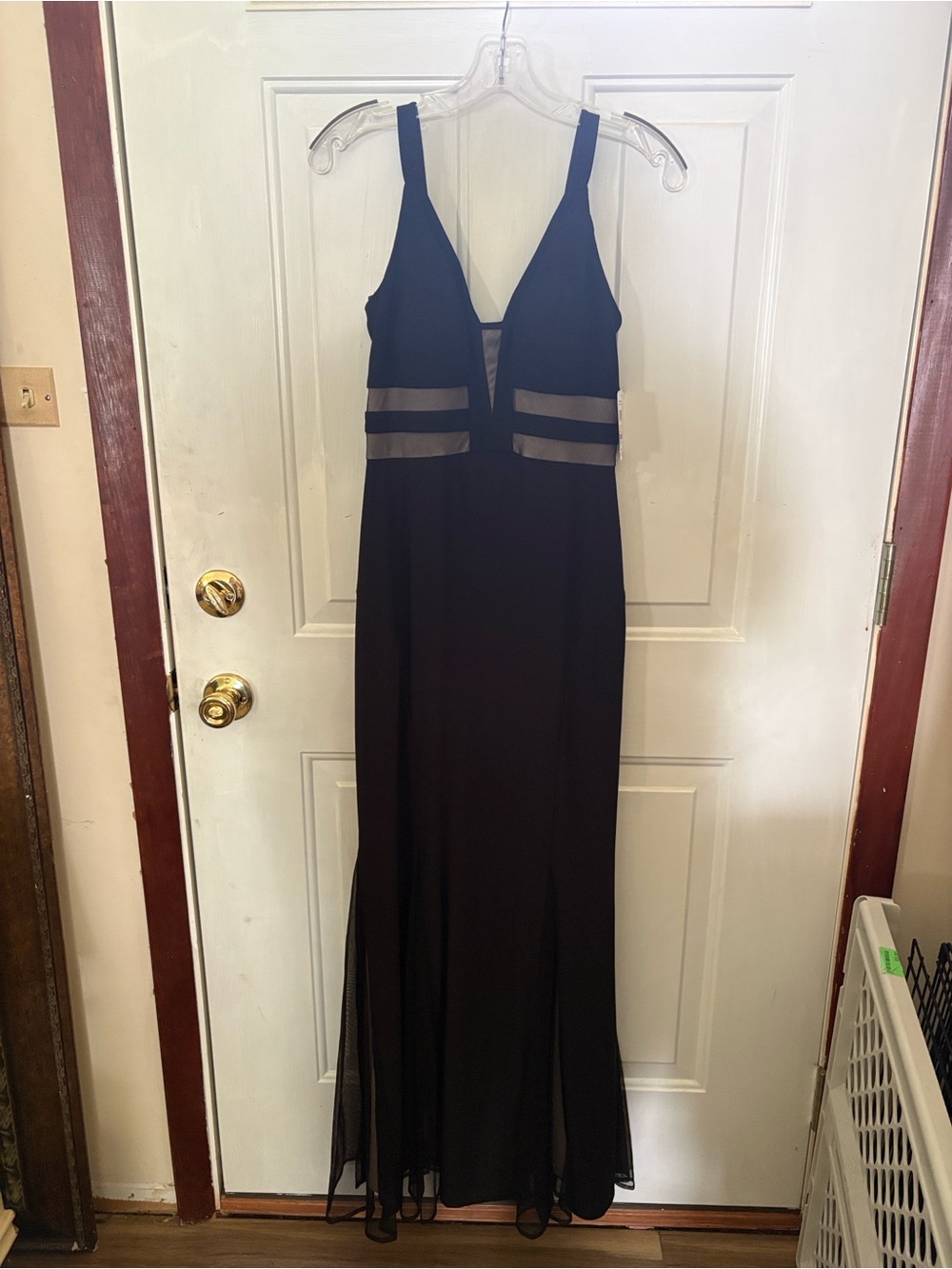 Night Way Collections Black Maxi Dress with Sheer Waist Panels